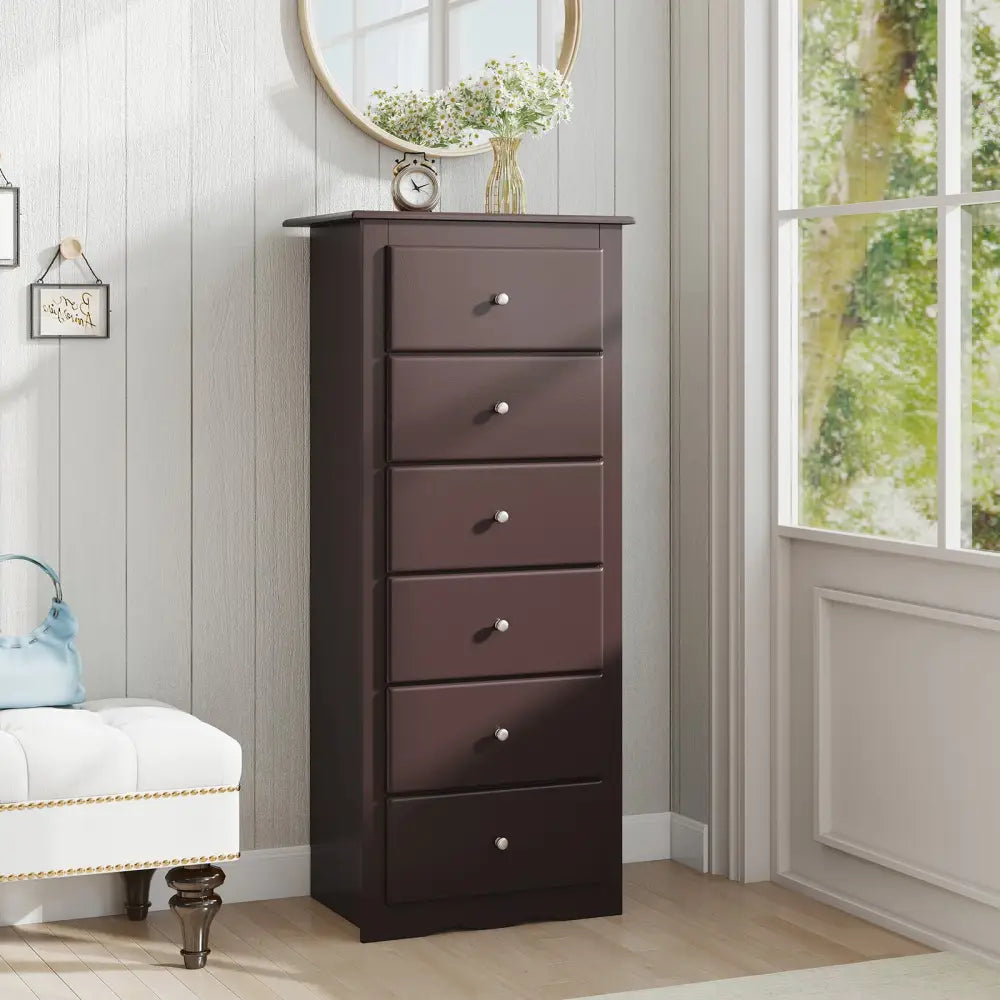 6 Drawers Chest Dresser Clothes Storage Bedroom Furniture Cabinet-Brown - Brown - Dressers & Chests