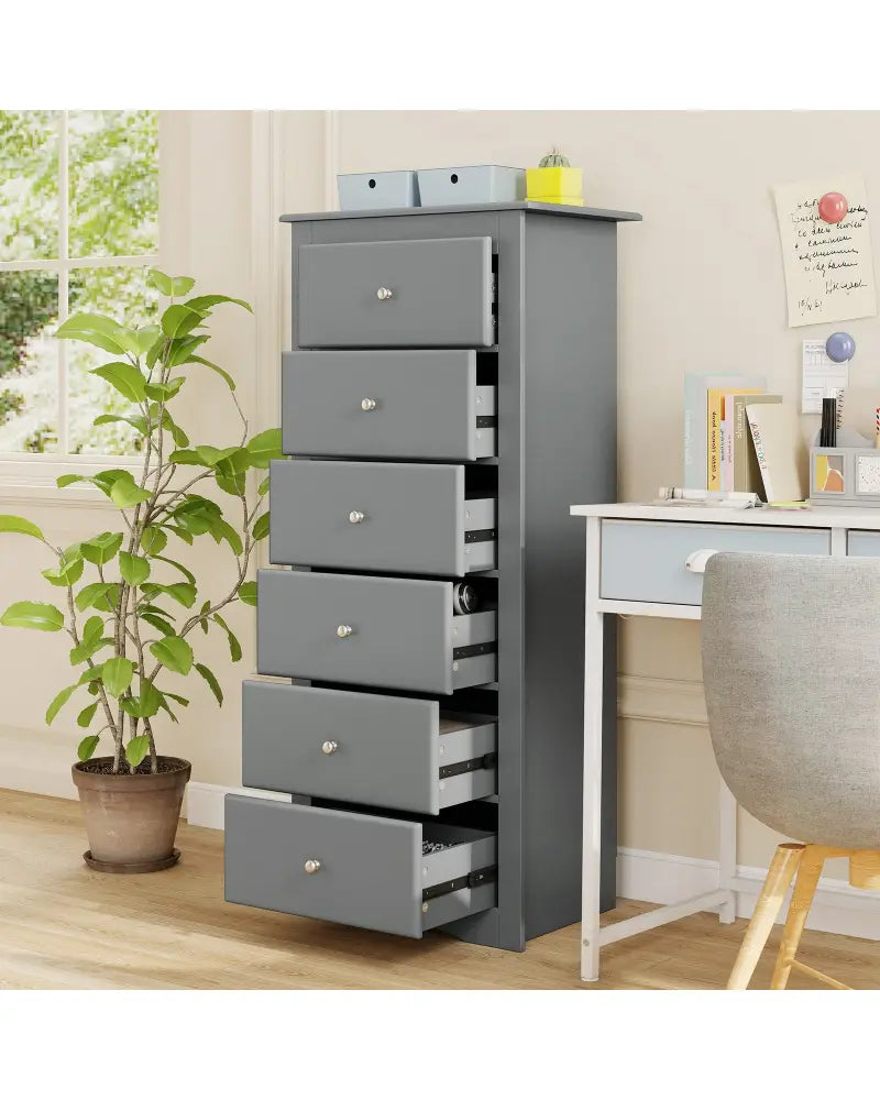 6 Drawers Chest Dresser Clothes Storage Bedroom Furniture Cabinet-Gray - Gray - Dressers & Chests