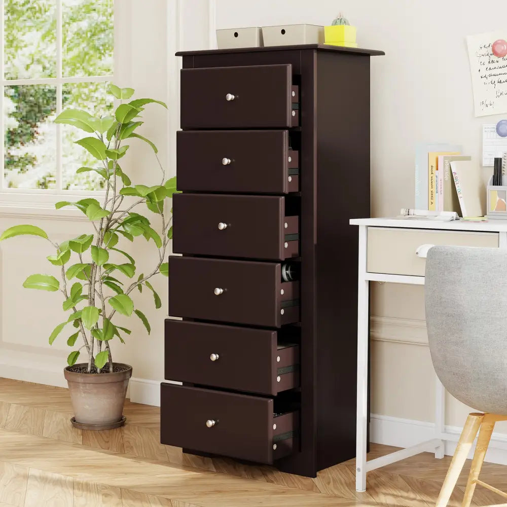 6 Drawers Chest Dresser Clothes Storage Bedroom Furniture Cabinet-Brown - Brown - Dressers & Chests