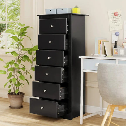 6 Drawers Chest Dresser Clothes Storage Bedroom Furniture Cabinet-Black - Black - Dressers & Chests