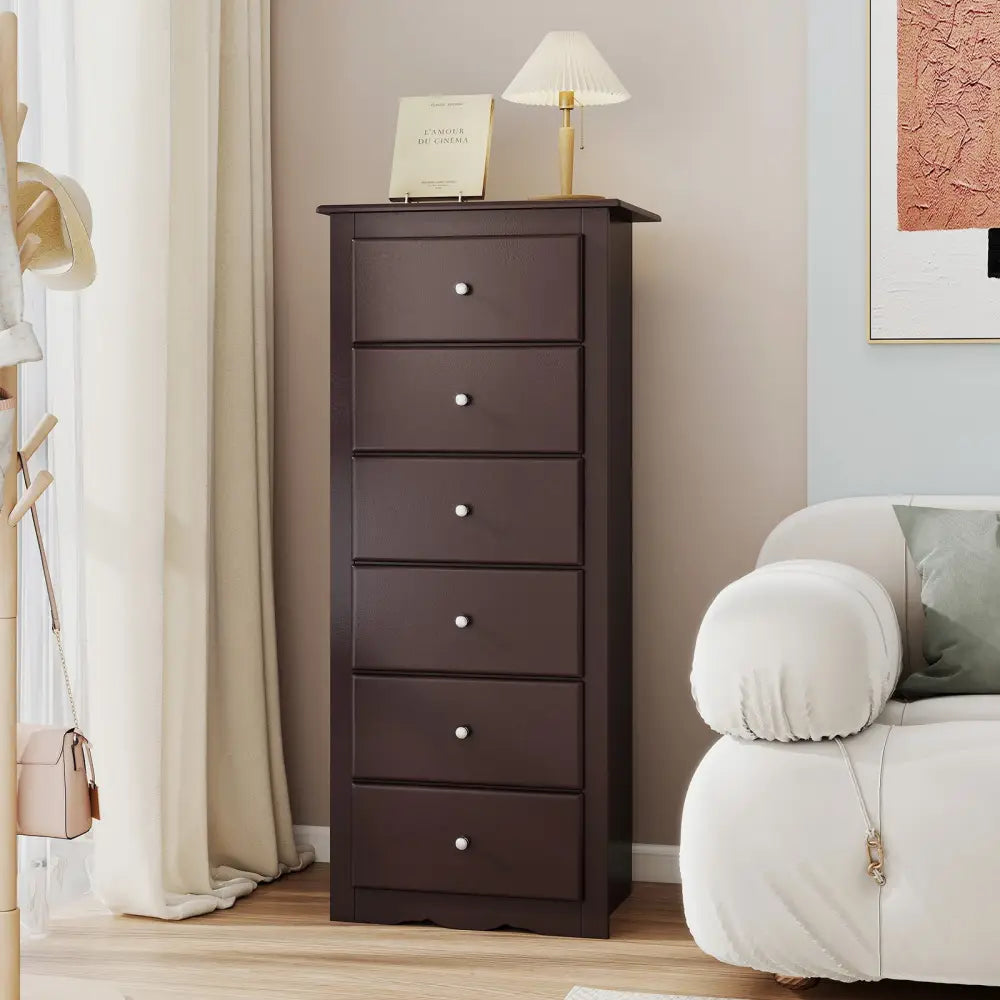 6 Drawers Chest Dresser Clothes Storage Bedroom Furniture Cabinet-Brown - Brown - Dressers & Chests