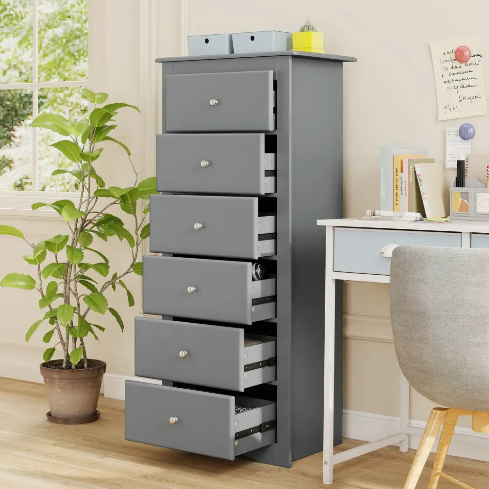 6 Drawers Chest Dresser Clothes Storage Bedroom Furniture Cabinet-Gray - Gray - Dressers & Chests