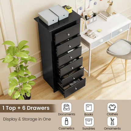 6 Drawers Chest Dresser Clothes Storage Bedroom Furniture Cabinet-Black - Black - Dressers & Chests