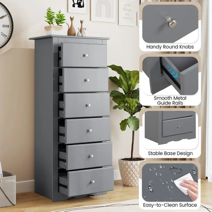 6 Drawers Chest Dresser Clothes Storage Bedroom Furniture Cabinet-Gray - Gray - Dressers & Chests