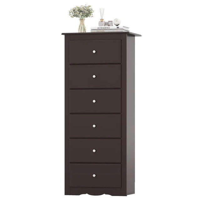 6 Drawers Chest Dresser Clothes Storage Bedroom Furniture Cabinet-Brown - Brown - Dressers & Chests
