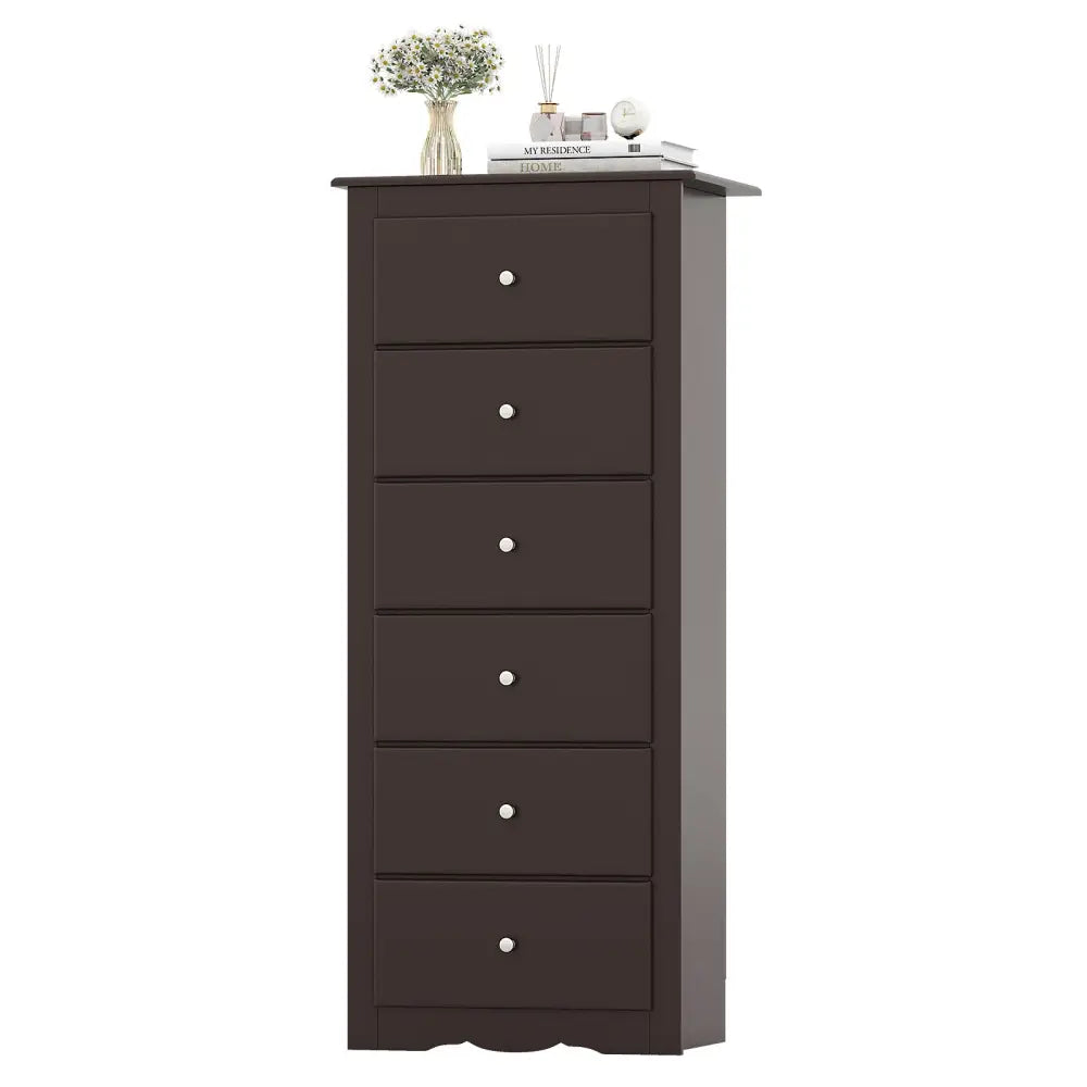 6 Drawers Chest Dresser Clothes Storage Bedroom Furniture Cabinet-Brown - Brown - Dressers & Chests