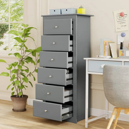 6 Drawers Chest Dresser Clothes Storage Bedroom Furniture Cabinet-Gray - Gray - Dressers & Chests