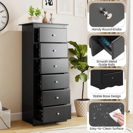6 Drawers Chest Dresser Clothes Storage Bedroom Furniture Cabinet-Black - Black - Dressers & Chests