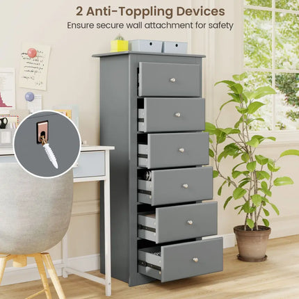 6 Drawers Chest Dresser Clothes Storage Bedroom Furniture Cabinet-Gray - Gray - Dressers & Chests