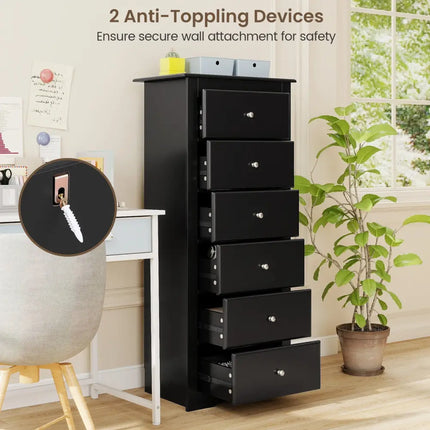 6 Drawers Chest Dresser Clothes Storage Bedroom Furniture Cabinet-Black - Black - Dressers & Chests