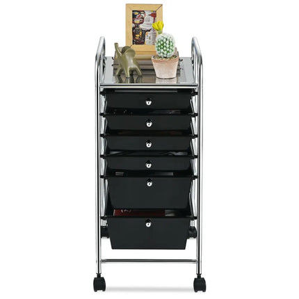 6 Drawers Rolling Storage Cart Organizer-Black - Black - File Cabinets
