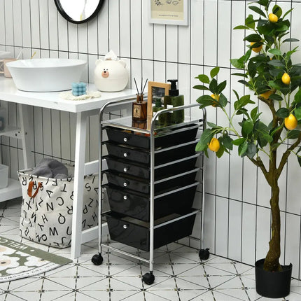 6 Drawers Rolling Storage Cart Organizer-Black - Black - File Cabinets