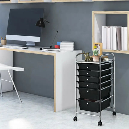 6 Drawers Rolling Storage Cart Organizer-Black - Black - File Cabinets