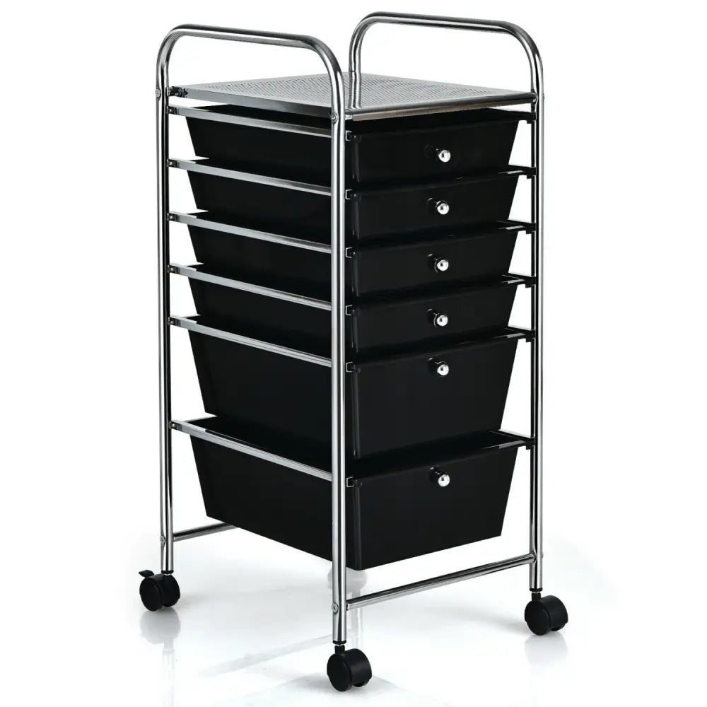 6 Drawers Rolling Storage Cart Organizer-Black - Black - File Cabinets