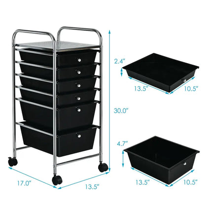 6 Drawers Rolling Storage Cart Organizer-Black - Black - File Cabinets