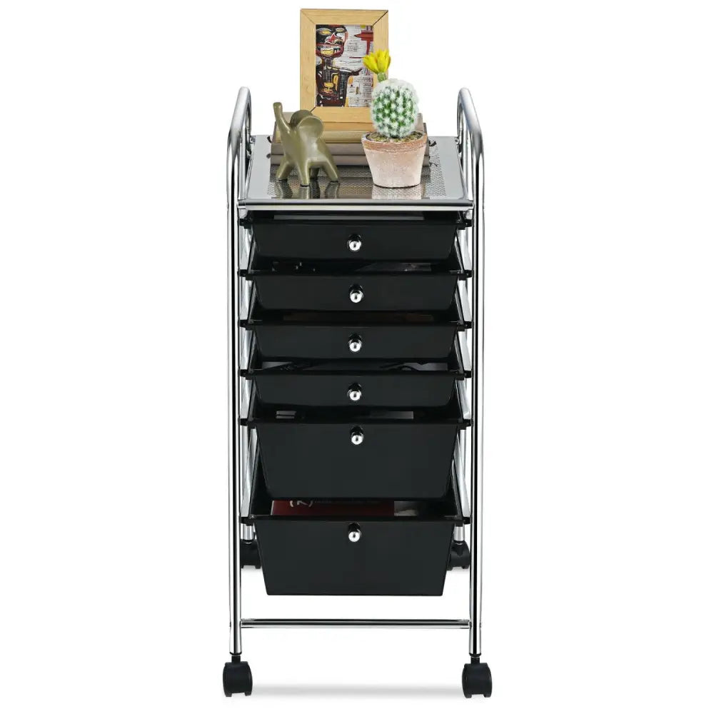 6 Drawers Rolling Storage Cart Organizer-Black - Black - File Cabinets
