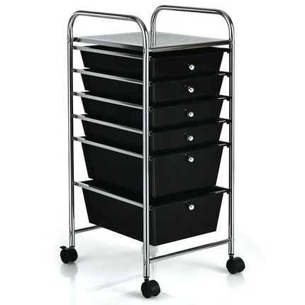 6 Drawers Rolling Storage Cart Organizer-Black - Black - File Cabinets