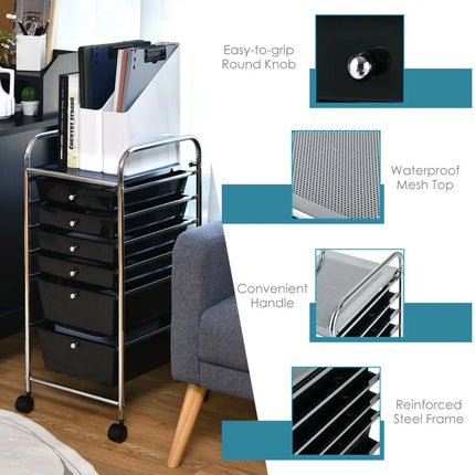6 Drawers Rolling Storage Cart Organizer-Black - Black - File Cabinets