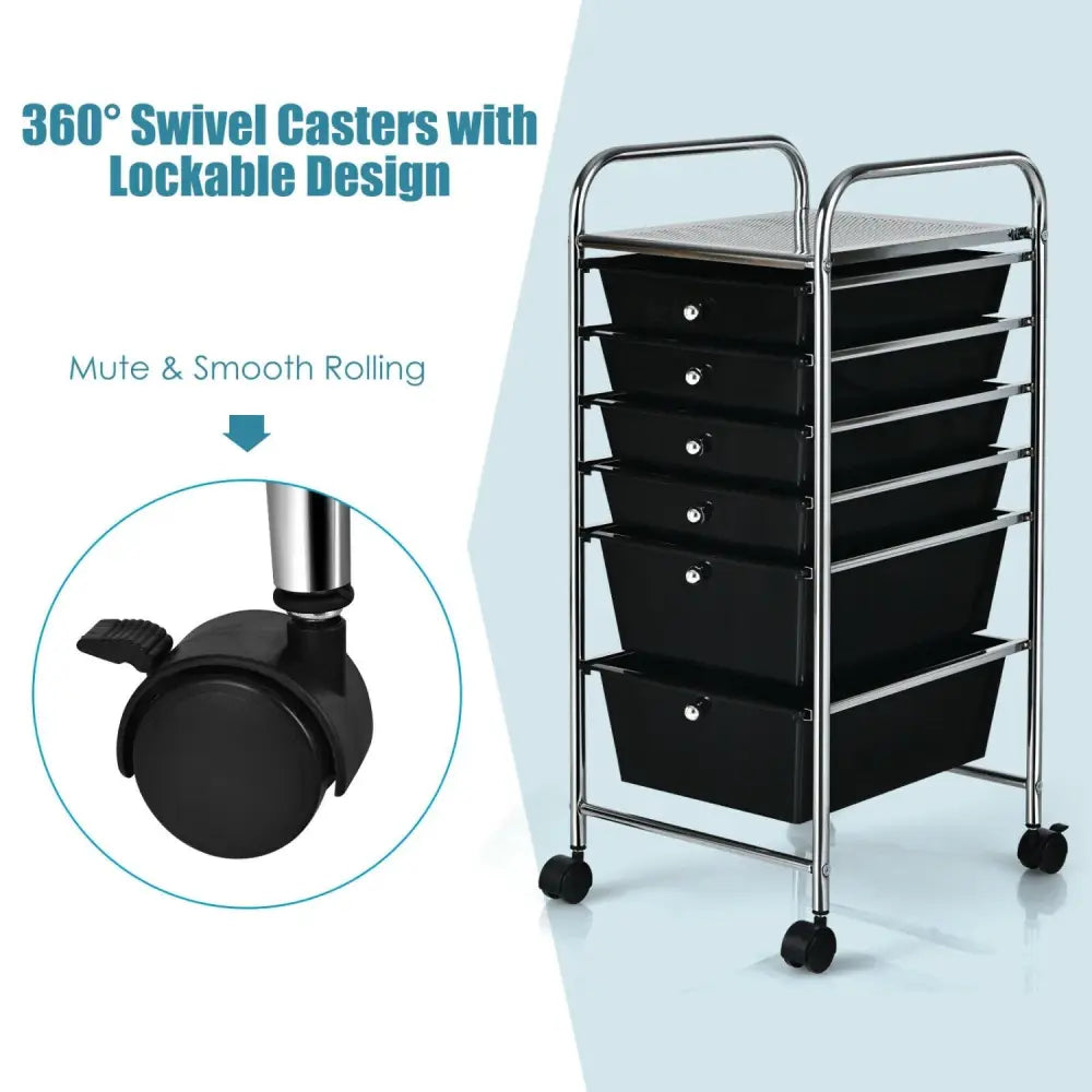 6 Drawers Rolling Storage Cart Organizer-Black - Black - File Cabinets
