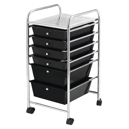 6 Drawers Rolling Storage Cart Organizer-Black - Black - File Cabinets