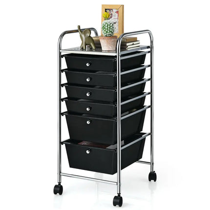 6 Drawers Rolling Storage Cart Organizer-Black - Black - File Cabinets