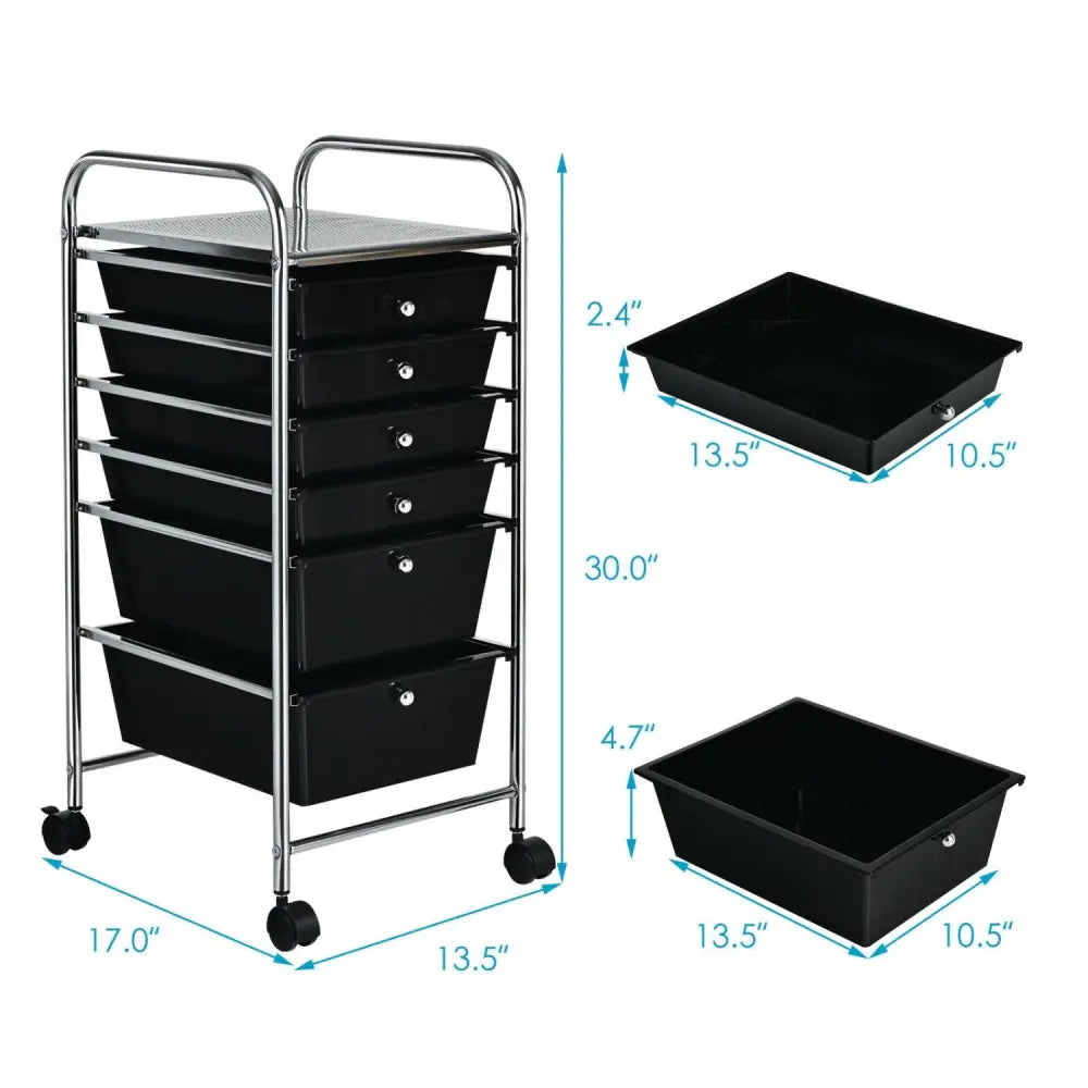6 Drawers Rolling Storage Cart Organizer-Black - Black - File Cabinets