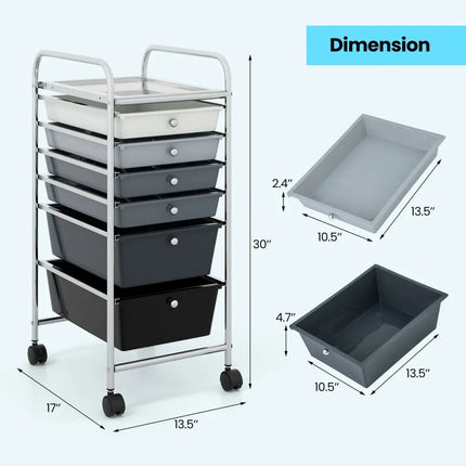 6 Drawers Rolling Storage Cart Organizer-Black & Gray - Black & Gray - File Cabinets