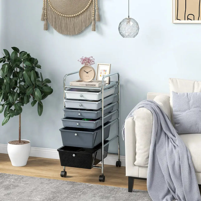 6 Drawers Rolling Storage Cart Organizer-Black & Gray - Black & Gray - File Cabinets