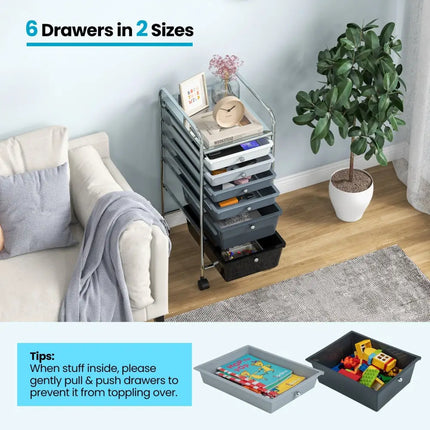 6 Drawers Rolling Storage Cart Organizer-Black & Gray - Black & Gray - File Cabinets