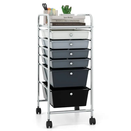6 Drawers Rolling Storage Cart Organizer-Black & Gray - Black & Gray - File Cabinets
