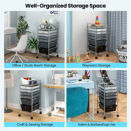 6 Drawers Rolling Storage Cart Organizer-Black & Gray - Black & Gray - File Cabinets