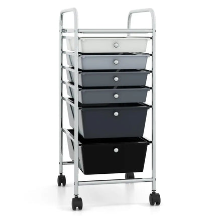 6 Drawers Rolling Storage Cart Organizer-Black & Gray - Black & Gray - File Cabinets