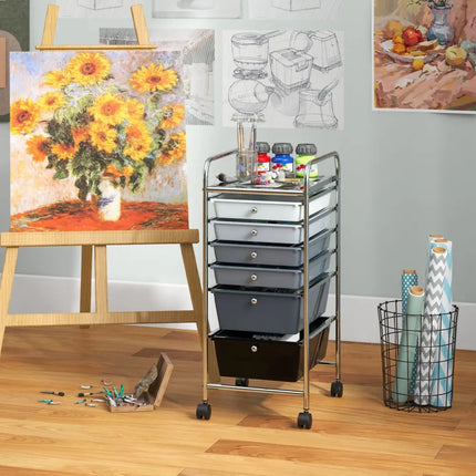 6 Drawers Rolling Storage Cart Organizer-Black & Gray - Black & Gray - File Cabinets