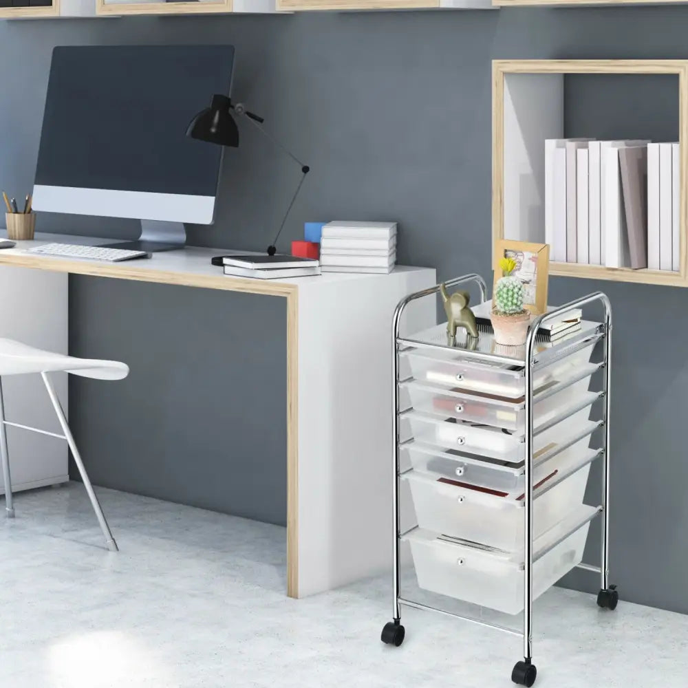6 Drawers Rolling Storage Cart Organizer-Clear - Transparent - File Cabinets