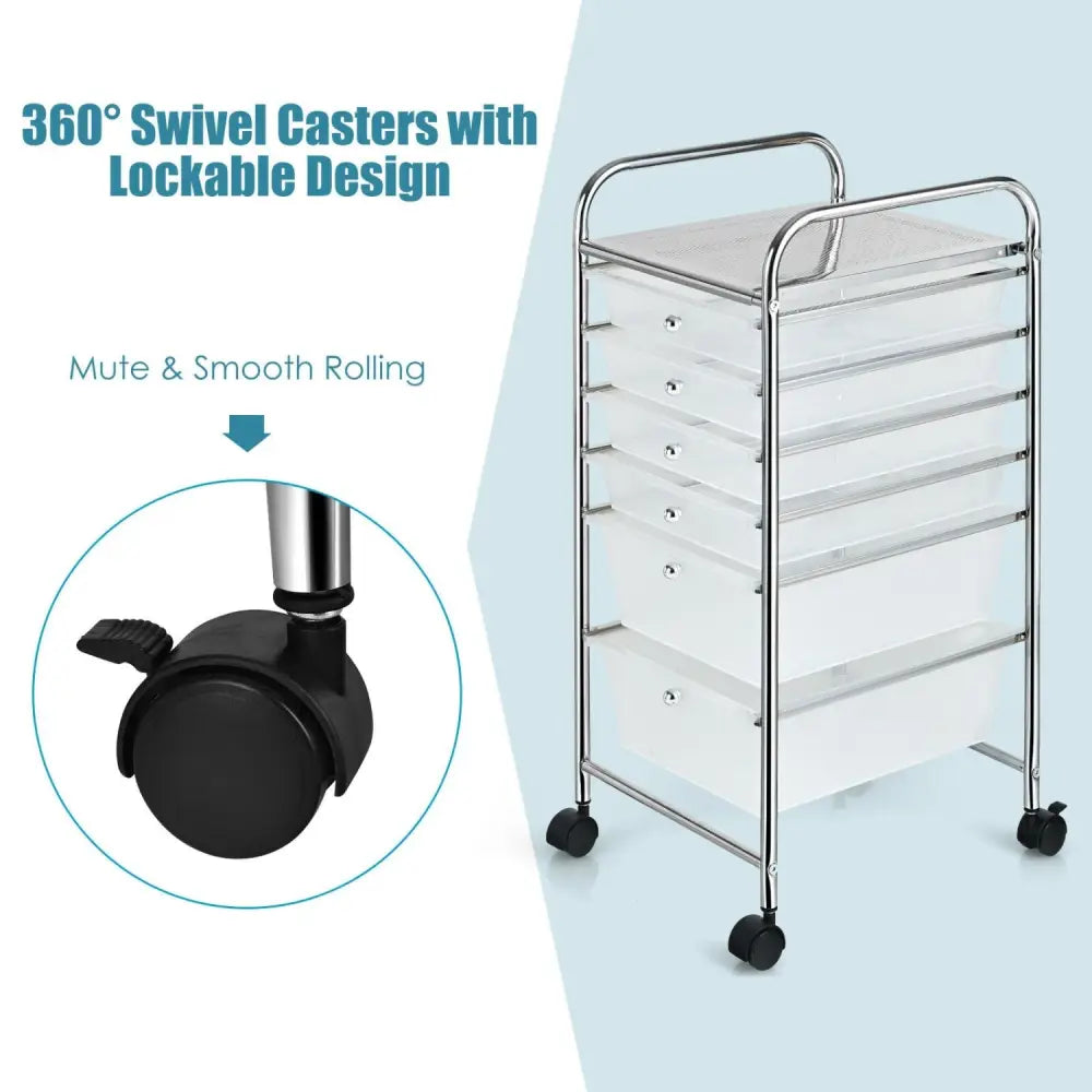 6 Drawers Rolling Storage Cart Organizer-Clear - Transparent - File Cabinets