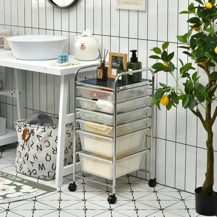 6 Drawers Rolling Storage Cart Organizer-Clear - Transparent - File Cabinets