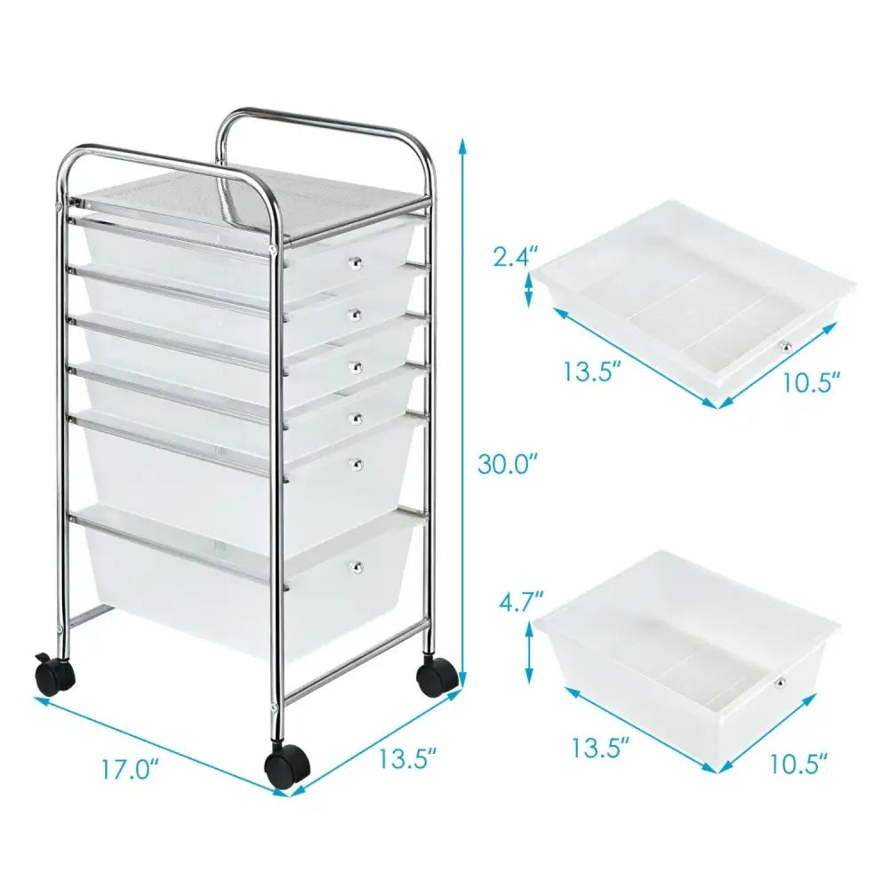 6 Drawers Rolling Storage Cart Organizer-Clear - Transparent - File Cabinets