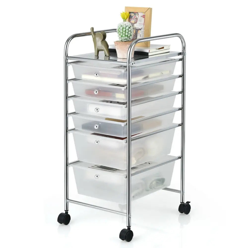 6 Drawers Rolling Storage Cart Organizer-Clear - Transparent - File Cabinets