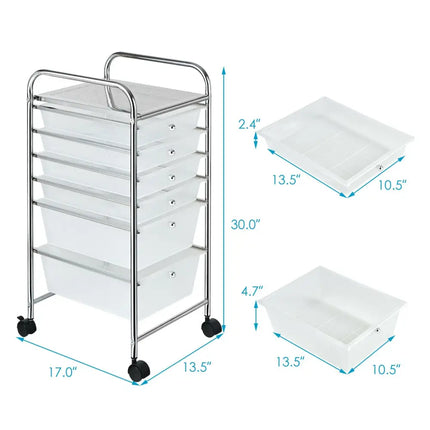 6 Drawers Rolling Storage Cart Organizer-Clear - Transparent - File Cabinets