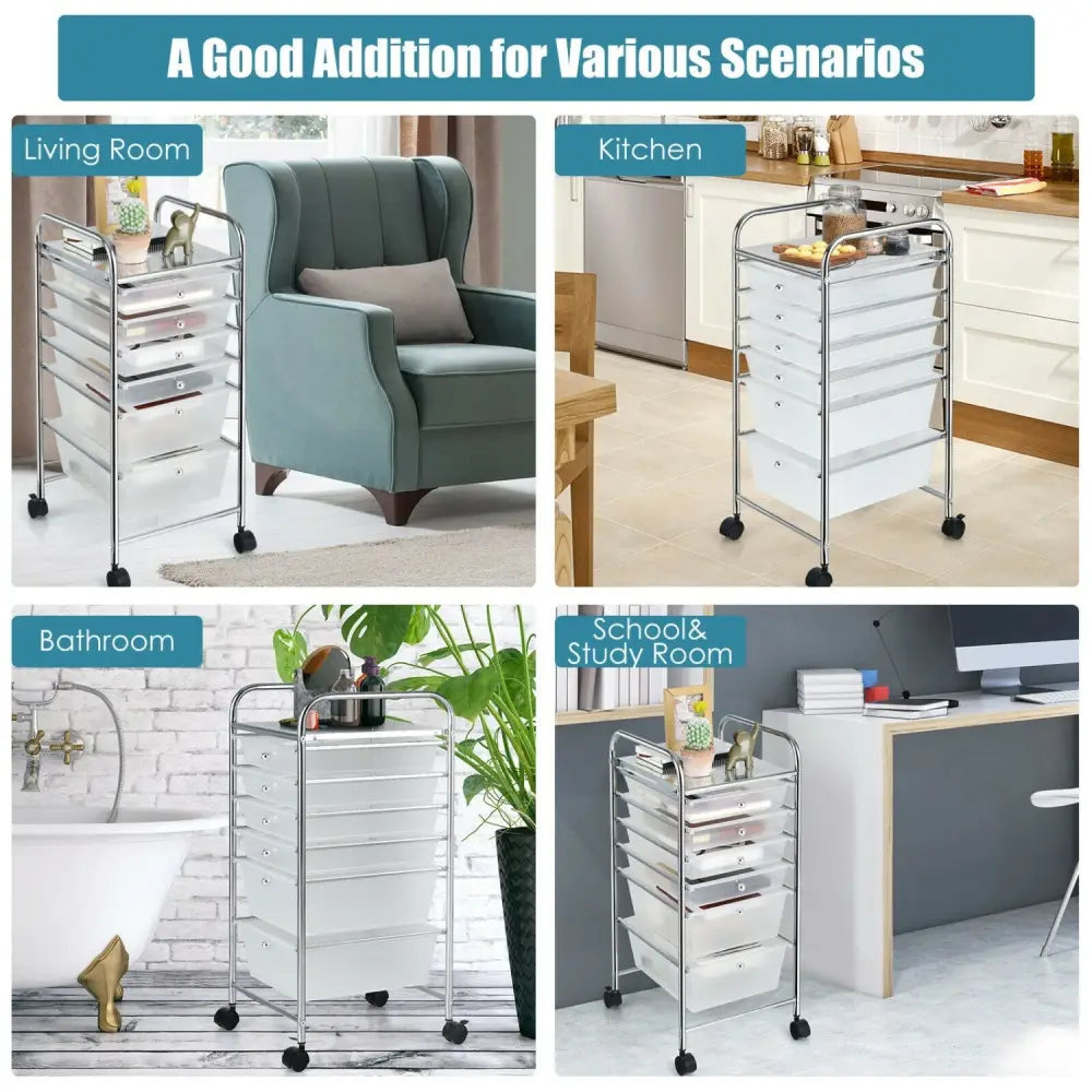 6 Drawers Rolling Storage Cart Organizer-Clear - Transparent - File Cabinets