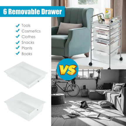 6 Drawers Rolling Storage Cart Organizer-Clear - Transparent - File Cabinets