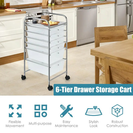 6 Drawers Rolling Storage Cart Organizer-Clear - Transparent - File Cabinets