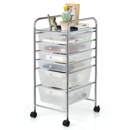 6 Drawers Rolling Storage Cart Organizer-Clear - Transparent - File Cabinets