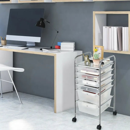 6 Drawers Rolling Storage Cart Organizer-Clear - Transparent - File Cabinets