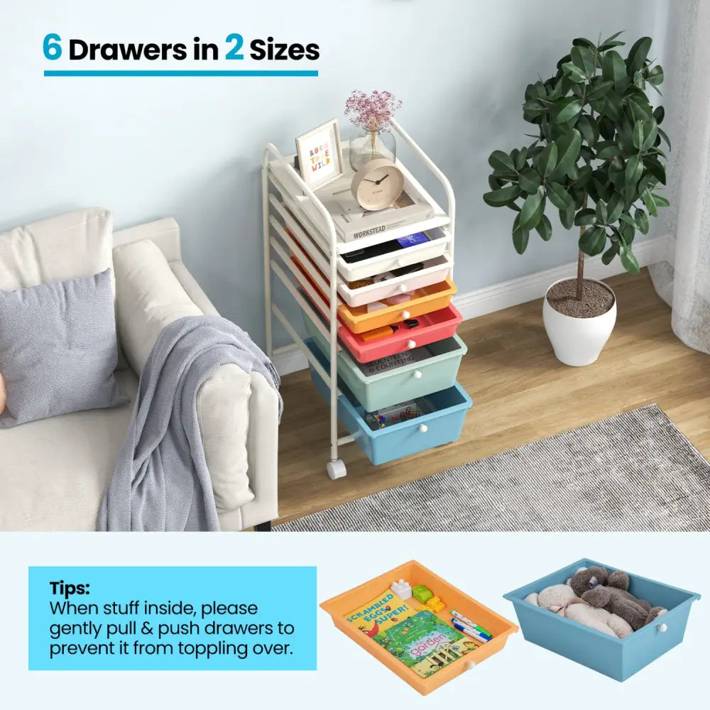 6 Drawers Rolling Storage Cart Organizer-Macaron - Macaron - File Cabinets