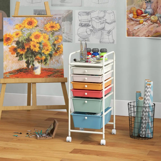 6 Drawers Rolling Storage Cart Organizer-Macaron - Macaron Multicolor - File Cabinets