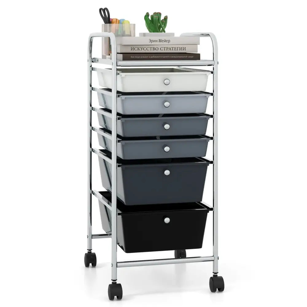 6 Drawers Rolling Storage Cart Organizer-Mixed Black - Black & Gray - File Cabinets