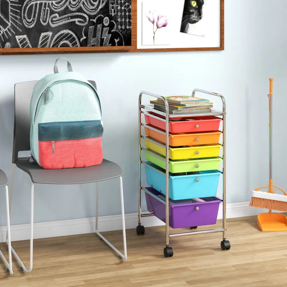 6 Drawers Rolling Storage Cart Organizer-Multicolor - Multicolor - File Cabinets