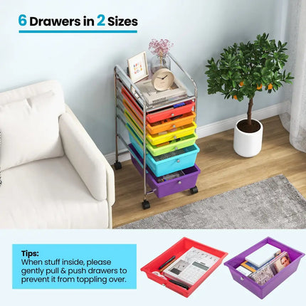 6 Drawers Rolling Storage Cart Organizer-Multicolor - Multicolor - File Cabinets