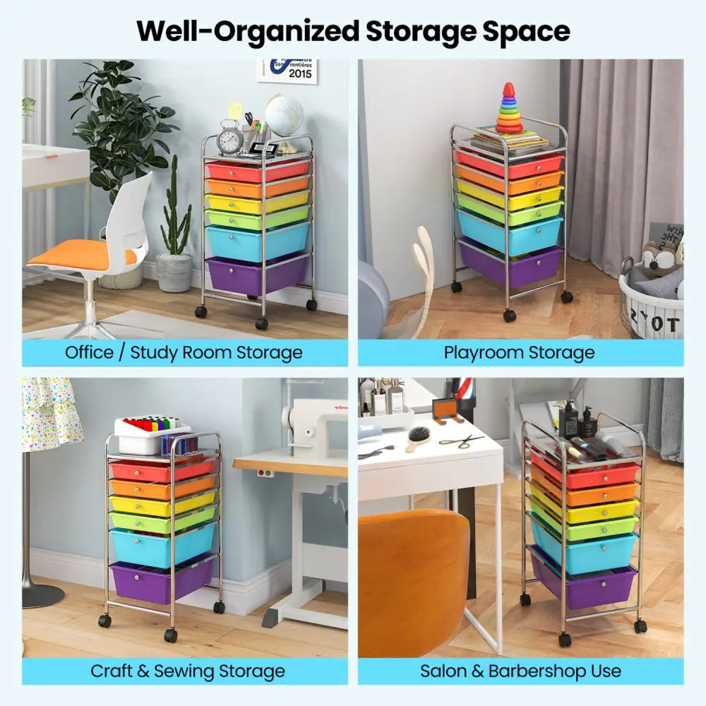 6 Drawers Rolling Storage Cart Organizer-Multicolor - Multicolor - File Cabinets